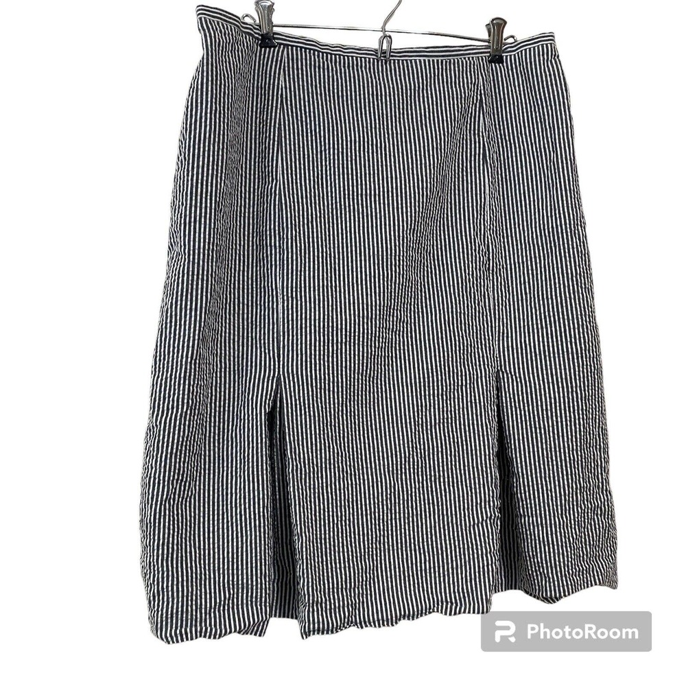 Knee Length Women's Grey White Striped 100% Cotton Skirt Sz 16 W K.C. Spencer